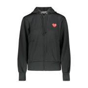 Comme des Garçons Svart zipphuvtröja med rött hjärta Black, Dam