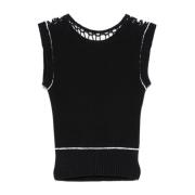 MM6 Maison Margiela Ribbad Crew Neck Topp Black, Dam