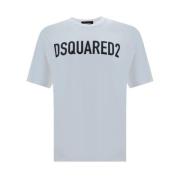 Dsquared2 Monokrom Bomull T-shirt med Ribbad Crew White, Herr