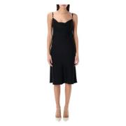 Versace Svart Satin Slip Midi Klänning Black, Dam