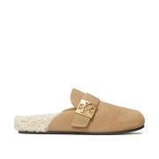 Tory Burch Beige Shearling Slip-On Sandaler Beige, Dam