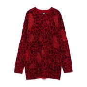 Versace Leopardmönstrad Ulltröja Rosso Red, Dam