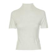 Drykorn Stickad Turtle Neck Cropped T-Shirt White, Dam