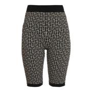 Balmain Bicolor jacquardstickade shorts med monogram Black, Dam