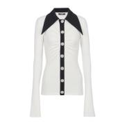 Balmain Jersey skjorta-effekt polo White, Dam