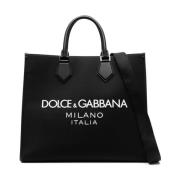 Dolce & Gabbana Svart Axelväska med Präglat Logotyp Black, Herr