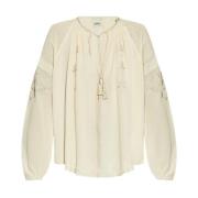 Isabel Marant Beige Silke Broderad Topp Beige, Dam