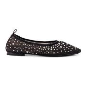 Tory Burch Rhinestone Mesh Ballerinas med Lärdetalj Black, Dam