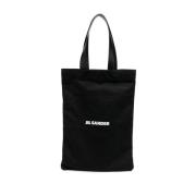 Jil Sander Svart bomull toteväska med logotyptryck Black, Unisex