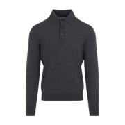 Tom Ford Mörkgrå Melange Polo Stickad Tröja Gray, Herr