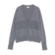 Peserico Grå Lurex Detalj Cardigan Sweater Gray, Dam