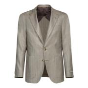 Canali Elegant Herringbone Sidenskjorta Beige, Herr