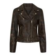 Notyz Trendy Biker Jacket Walnut Silver Acc Brown, Dam