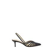 Francesco Russo Läderpumps Slingback Stiletto Klackar Black, Dam