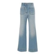 Victoria Beckham Alina Flared Jeans med Rött Logotyp Blue, Dam