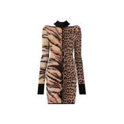 Roberto Cavalli Animalier-Jacquard Mini Klänning med Cut-outs Brown, D...