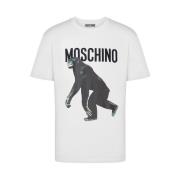 Moschino Vit Bomull Jersey Crew Neck T-shirt White, Herr