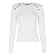 Balmain Vit Strukturerad Tröja med Rund Halsringning White, Dam