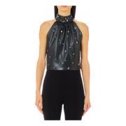 Liu Jo Diamant Strass Faux Läder Topp Black, Dam