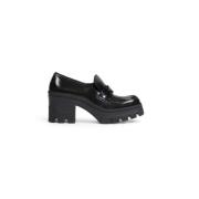 Calvin Klein Svart läder Slip-On Block Heel Moccasin Black, Dam