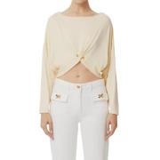 Elisabetta Franchi Långärmad jerseytopp med piercing Beige, Dam