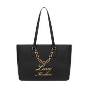 Love Moschino Trendy Heart Chain Shopper Väska Black, Dam