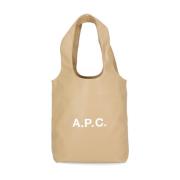 A.p.c. Beige Eco Läder Axelväska med Kontrasterande Logotyp Beige, Dam