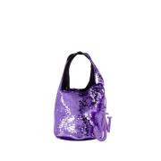 JW Anderson Lila Sequin Crossbody Väska med Quiltad Lammskinn Purple, ...