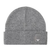 Emporio Armani Grå Logo Stickad Mössa med Brätte Gray, Unisex