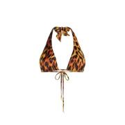 Roberto Cavalli Jaguar-Print Halterneck Bikini Top Orange, Dam