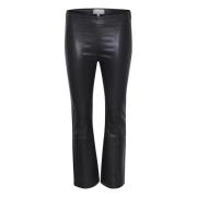 InWear Svarta läder cropped kick-flare byxor Black, Dam