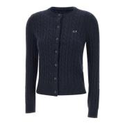 Sun68 Navy Blue Cardigan med Cable-Knit Blue, Dam