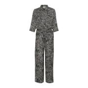 Kaffe Grafisk Dot Jumpsuit Turtledove Svart Black, Dam