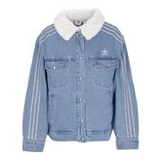 Adidas Klarblå Denimjacka med Sherpa Interiör Blue, Dam