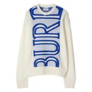 Burberry Vit Ull Crew-neck Sweater White, Herr