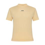 Jacquemus Beige Logo Patch Kortärmad Topp Beige, Dam