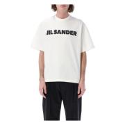 Jil Sander Bomull Logo T-shirt med Svart Tryck White, Herr