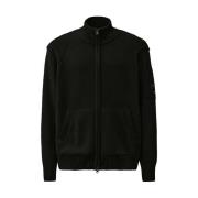 C.p. Company Svart Lamull Cardigan Med Hel Dragkedja Black, Herr