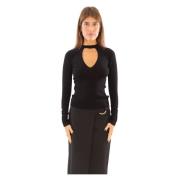 Pinko Räfflad Cut-Out Sweater i Z99 Black, Dam