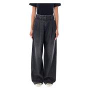 Golden Goose Svarta Wide Leg Plisserade Jeans Black, Dam