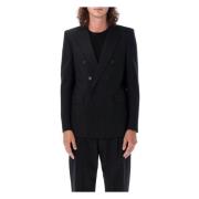 Saint Laurent Svart Ull Dubbelknäppt Blazer Jacka Black, Herr