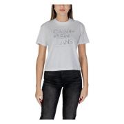 Calvin Klein Jeans Vit Bomull T-shirt, Kort Ärm, Rund Hals White, Dam