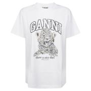 Ganni Avslappnad Bomull T-shirt för Kvinnor Multicolor, Dam