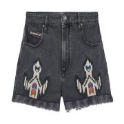 Isabel Marant Broderade Denim Bermuda Shorts Gray, Dam