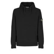 Stone Island Svart Bomullshoodie med Logopatch Black, Herr