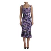 Dolce & Gabbana Purple Anemoni Print Sheath Midi Silk Dress Purple, Da...