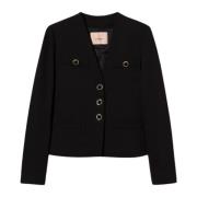 Twinset Svart Jersey Blazer med Juvelknappar Black, Dam