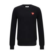 Comme des Garçons Play Broderad Logotyp V-ringad Ulltröja Black, Herr