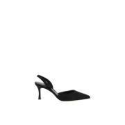 Manolo Blahnik Elegant Silkeslingbackpumps med Veckad Framsida Black, ...