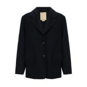 Woolrich Kontrastknapp Ull Blazer Jacka Revers Blue, Dam